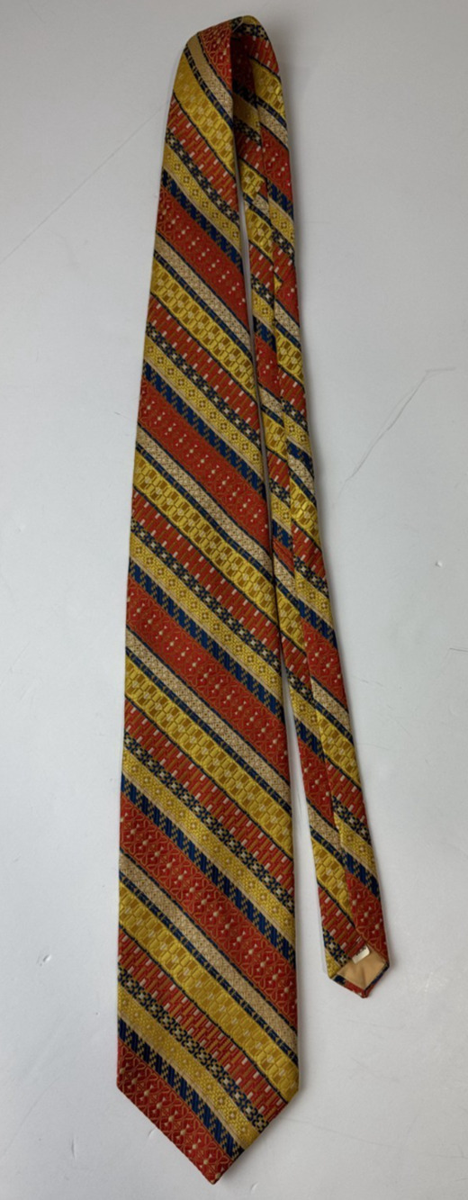 Vintage Pulitzer Necktie Geometric Diagonal Stripe Orange Gold Blue Retro 1970s